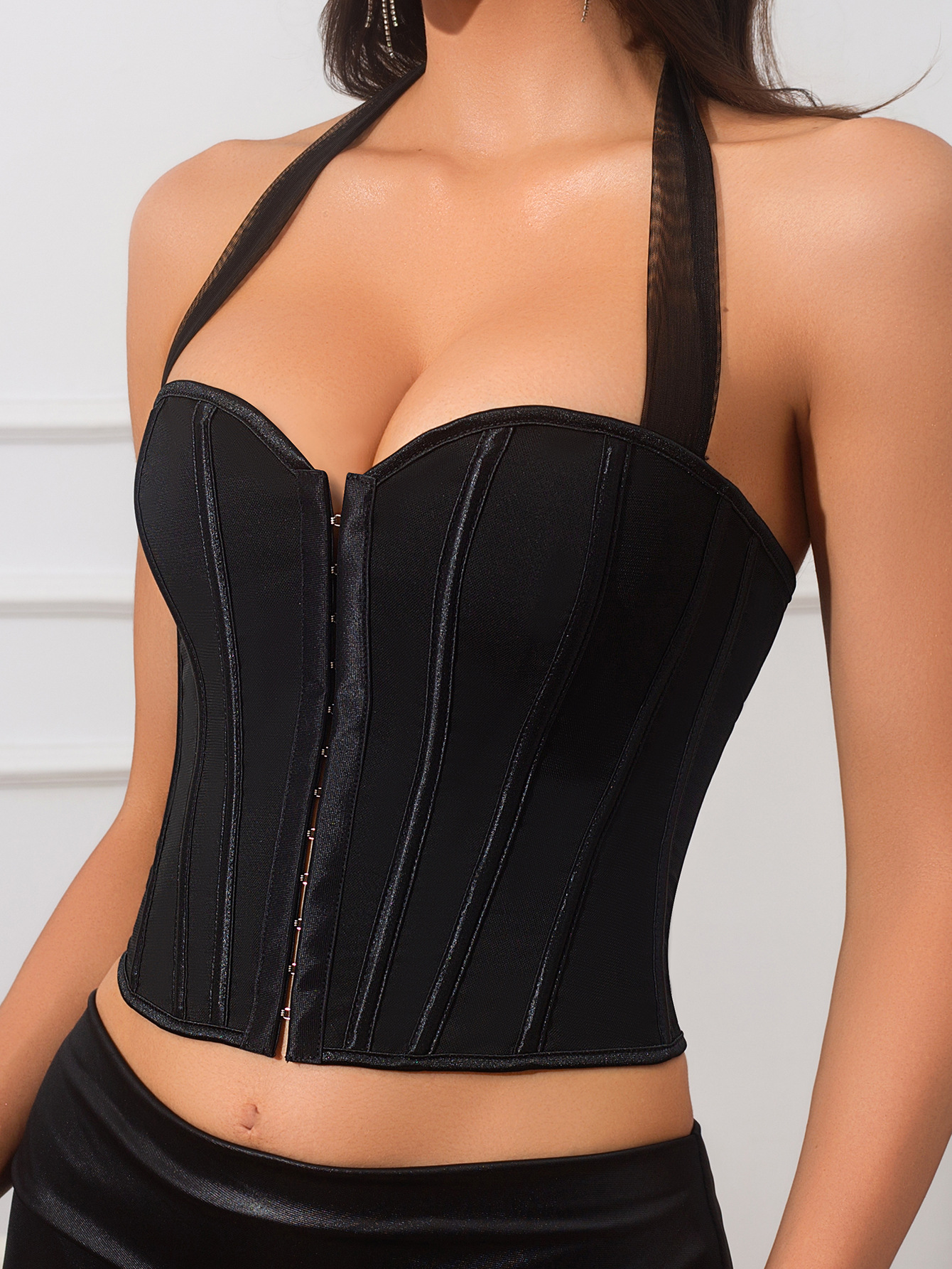 Black Halter Neck Corset Top Womens Body Shaping Camisole